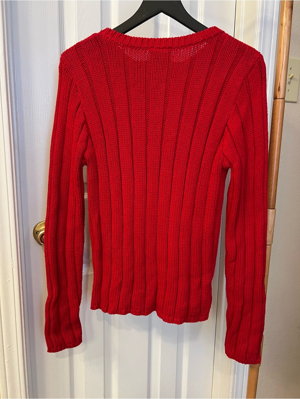 Vintage 90’s Ralph Lauren Red Ribbed Crewneck Sweater with Flag Patch - Picture 7 of 7